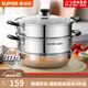 蘇泊爾（SUPOR）304不銹鋼蒸鍋雙層加厚復底湯鍋帶蒸籠燃氣電磁爐通用 【雙層加厚】旗艦款 28cm