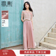 香影粉色垂墜感闊腿褲女高腰2025夏季新款松弛感含亞麻系帶薄褲子 銀牡丹色 M 160/64A/95-110斤