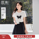 香影白色正肩t恤女短袖2025夏季新款重工蝴蝶亮片刺繡設計感上衣 白色 S 155/80A/85-95斤