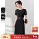 尚都比拉設計感拼接連衣裙夏季高級感氣質(zhì)百褶裙小個(gè)子中長(cháng)裙子 雅黑色 L