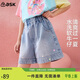 ASK JUNIOR燙鉆兒童褲子26夏季牛仔短褲女童直筒褲透氣親膚中褲 藍色 160