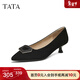 他她（TATA）棕色高跟鞋女貓跟單鞋女真皮2025春季新款工作鞋UMS02AQ5 黑色 35
