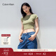 Calvin KleinJeans夏季女士休閑簡(jiǎn)約字母時(shí)尚ck辣妹短款重磅微彈正肩短袖T恤 L9N-迷迭香綠 S