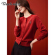 塔馳密司（touchmiss）亮絲銀蔥圓領(lǐng)針織開(kāi)衫女2026春新款撞色櫻桃珠繡新年戰袍 正紅色 M