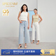 simple pieces【八分威化褲】夏新款SPS牛仔褲女淺色四面彈闊腿褲 淺漂藍/身高153-164CM(現貨) XS 85/88 （90-95斤）