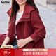 MsShe【仿牛仔夾克外套】大碼女裝2025新款秋裝胖mm巨顯瘦加肥加大外套 連帽-波斯紅色現貨 3XL