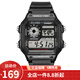 卡西歐（CASIO） 卡西歐(CASIO)小方塊數顯電子表狂飆安欣同款男防水學(xué)生運動(dòng)手表 黑盤(pán)橡膠帶AE-1200WH-1A