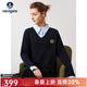 Navigare意大利小帆船女士寬松毛衣秋冬學(xué)院風(fēng)彈力針織衫假兩件休閑羊毛衫 海軍藍 XL
