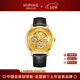 西普尼金表（HIPINE）金表男純金999足金機械手表表盤(pán)復古商務(wù)情侶黃金手表生日禮物 【鏤空男款-黑帶】金重2.5g+