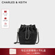 CHARLES&KEITH絎縫菱格鏈條水桶包雙肩包包女包女友生日情人節禮物CK2-10701506 Noir黑色 M