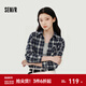 森馬（Semir）長(cháng)袖襯衫女春季短背心寬松格紋襯衣復古港風(fēng)鹽系小個(gè)子兩件套 藍色調00488 XS