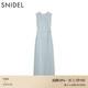 SNIDEL春夏簡(jiǎn)約毛邊圓領(lǐng)無(wú)袖后開(kāi)叉針織連衣裙SWNO251097 淺藍色 M (1)