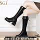 SGJ國際高端品牌女鞋秋冬款粗跟中筒騎士靴女鞋2025年新款復古長(cháng)靴 黑色【精美l禮盒】 38