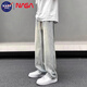 NASA BASE牛仔褲男春夏季新款寬松垂感直筒褲男青少年工裝休閑運動(dòng)百搭長(cháng)褲 黃泥色 XL （建議125-150斤）