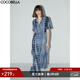 COCOBELLA手工扎染印花襯衫裙女度假風(fēng)氣質(zhì)通勤OL束腰連衣裙FR525 藍色扎染 S