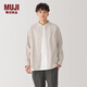 MUJI男式水洗牛津立領(lǐng)長(cháng)袖襯衫男士襯衣外套純棉25年春季男裝AC4ACC5S 淺米色條紋 L (175/100A)