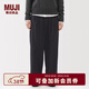 MUJI女式 橫豎彈力起毛抽褶寬版褲 褲子女款女裝冬季BE1XQC5A 藏青色條紋 M （160/66A）