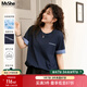 MsShe涼感索羅娜棉大碼女裝2025夏裝胖mm顯瘦刺繡長(cháng)款短袖T恤上衣 藏青藍色現貨 3XL