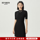 深呼吸DEEP BREATH女裝煙管領(lǐng)坑條針織修身連衣小黑裙A500262 A500261 黑-常規 M (3)