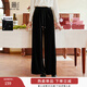 香影黑色燈芯絨直筒褲女2026春季新款蕾絲抽繩松緊腰寬松闊腿褲子 黑色 S 155/60A/85-95斤