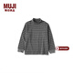 MUJI 大童 起毛 高領(lǐng)長(cháng)袖T恤 童裝打底衫秋衣兒童上衣 冬季 CB1P8A5A 炭灰色條紋 130 /64A
