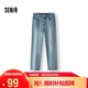 森馬（Semir）森柔|牛仔褲女夏季半松緊腰長(cháng)褲ins潮顯瘦女士直筒褲103325124002