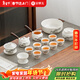 金鑲玉功夫茶具套裝 節日送禮品盒陶瓷茶壺茶杯側把 羊脂玉瓷松喬