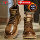 公牛世家馬丁靴秋冬季新款牛皮英倫風(fēng)大頭皮鞋男士休閑高幫復古工裝靴子男 古棕【四季款單鞋】GN123102994 42 （運動(dòng)碼）