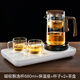 福容飄逸茶壺茶杯套裝茶水分離玻璃茶壺耐熱過(guò)濾泡茶壺泡茶器茶杯茶具 680ML+保溫座+2杯+茶盤(pán)