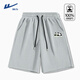 回力（Warrior）純棉短褲男美式休閑潮牌復古字母印花中褲男士青少年學(xué)生五分褲潮 灰#HL熊貓趴 XL 【棉柔細膩 親膚舒適】