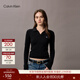 Calvin KleinJeans春秋女士?jì)?yōu)雅休閑通勤V領(lǐng)ck修身短款POLO領(lǐng)打底衫針織衫 UB1-太空黑 M