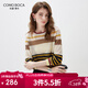 科蒙博卡2026春夏桑蠶絲新款長(cháng)袖針織衫女條紋T恤寬松鏤空上衣 森野條紋 L