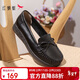 紅蜻蜓牛皮媽媽鞋中老年女單鞋軟底不累腳寬頭女鞋WTB23310黑色39
