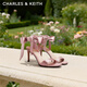 CHARLES&KEITH一字帶緞面蝴蝶結綁帶高跟涼鞋子女鞋生日禮物CK1-61720177 粉紅色Pink 37