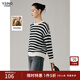 衣香麗影條紋撞色毛衣女新款設計感鏤空寬松針織上衣 黑底條 M
