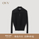 OVV秋冬熱賣(mài)女裝絲毛翻領(lǐng)半開(kāi)襟休閑長(cháng)袖針織衫 黑色（凈色）A7 XS