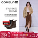 COMELY羊皮革真皮短靴2025冬季新款厚底增高靴加絨時(shí)裝靴美拉德靴子 英倫黑（絨里） 39
