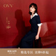 OVV【孫儷同款】秋冬熱賣(mài)女裝絲毛混紡V領(lǐng)短袖連衣裙 藏青 M