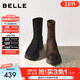 百麗（Belle）復古顯瘦彈力靴女冬季新款商場(chǎng)款粗跟增高休閑短靴E5G2DDZ5 黑色 37