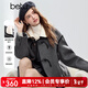 百圖（betu）女裝2025年冬季新款毛呢外套撞色顆粒絨領(lǐng)子牛角扣大衣女2510T20 深灰 M