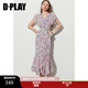 DPLAY2025年夏季新款紫色連衣裙女長(cháng)款印花碎花裙海邊度假沙灘裙子夏裝 紫調郁金香 M