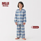 MUJI大童 無(wú)側縫 法蘭絨 睡衣 兒童家居服童裝男童女童25年冬季純棉 藍色格紋 140 -150