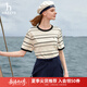 哈吉斯（HAZZYS）女裝 夏季新款女士短袖條紋活力寬松休閑T恤女ASTSE0CBE70 黑色BK L (165/88A 40)