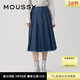 moussy【新復古回潮】 復古下擺毛邊百褶裙牛仔半身裙028GAZ11-5070 113深藍色 S 00001