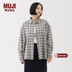 MUJI女式 法蘭絨 襯衫式夾克女外套外衣 25年冬季女裝 上衣 BC2POA5A 灰色格紋 S （155/80A）