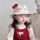 格林博士嬰兒帽子春秋新款蝴蝶結可愛(ài)貓咪寶寶遮陽(yáng)漁夫帽卡通戶(hù)外兒童盆帽 紅色蝴蝶結-小貓咪 帽圍43-48cm/參考年齡 4-24個(gè)月