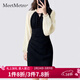 MeetMetro瑪依爾2025秋季新撞色拼接不規則開(kāi)叉修身包臀連衣裙女 米白+黑色【現貨閃電發(fā)】 S