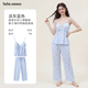 tutuanna26春夏新品睡衣櫻桃格子滿(mǎn)印帶胸墊吊帶家居服套裝 26192007-淡灰藍色(吊帶+長(cháng)褲兩件套) 均碼 160/84A (適合身高155-170cm體重80-125斤)