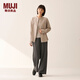MUJI女式 法蘭絨 立領(lǐng)長(cháng)袖襯衫 女士襯衣外套 25年冬季 女裝 上衣純棉 米色格紋 M (160/84A)