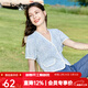百圖betu女裝夏季新款襯衫V領(lǐng)小香開(kāi)衫短袖撞色邊襯衫女2305T32 藍色 S
